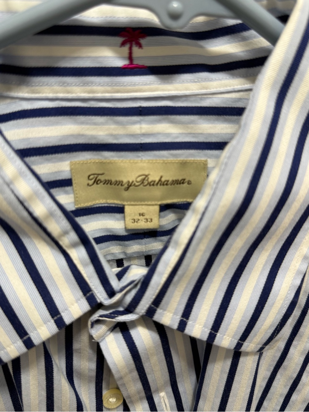 Tommy Bahama Blue and White Vertical Stripe Dress Shirt - Picture 2 of 4